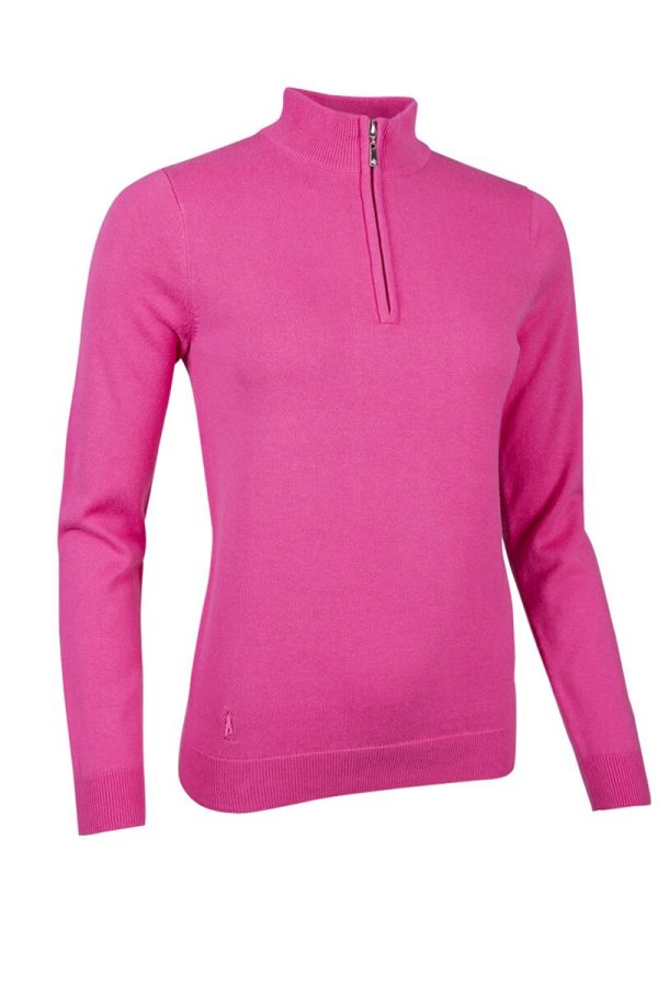 Ladies Quarter Zip Lightweight Cotton Golf Sweater - Afbeelding 5