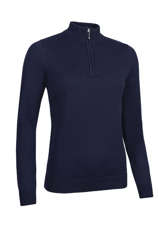 Ladies Quarter Zip Lightweight Cotton Golf Sweater - Afbeelding 3
